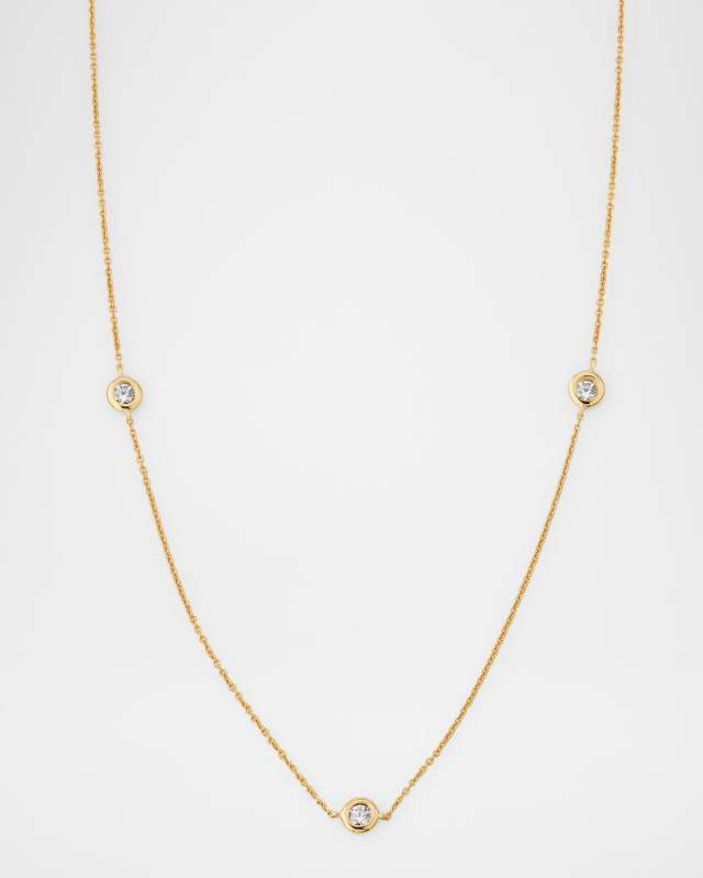 18K Yellow Gold 3 Diamond Dot Necklace, 0.4tcw